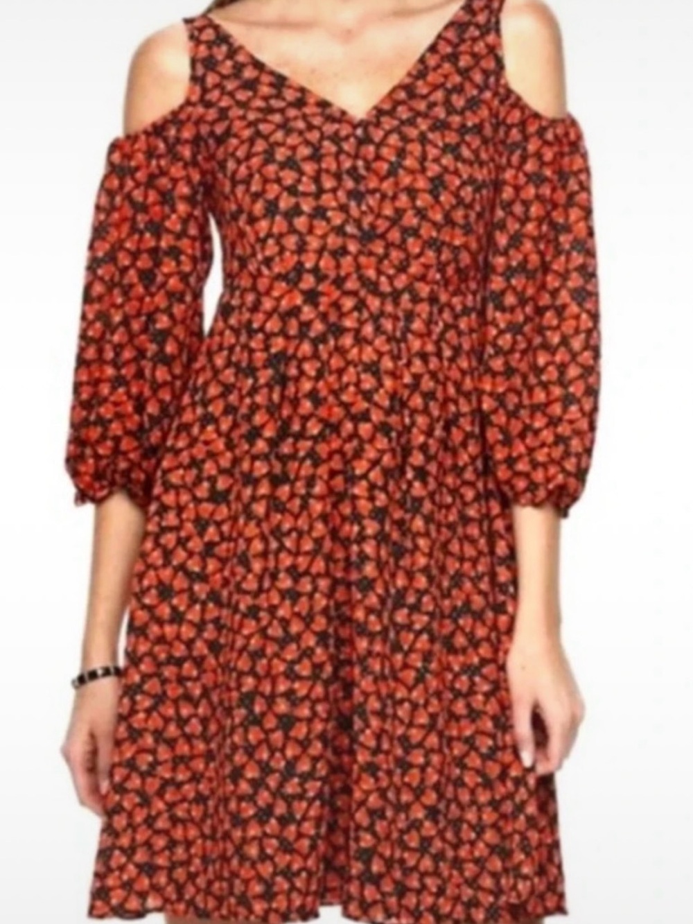 Disney Cold-Shoulder Floral Dress in Rust and Black